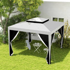 10' x 10' Canopy Tent with Mesh Netting and Double-Tier Roof, Grey