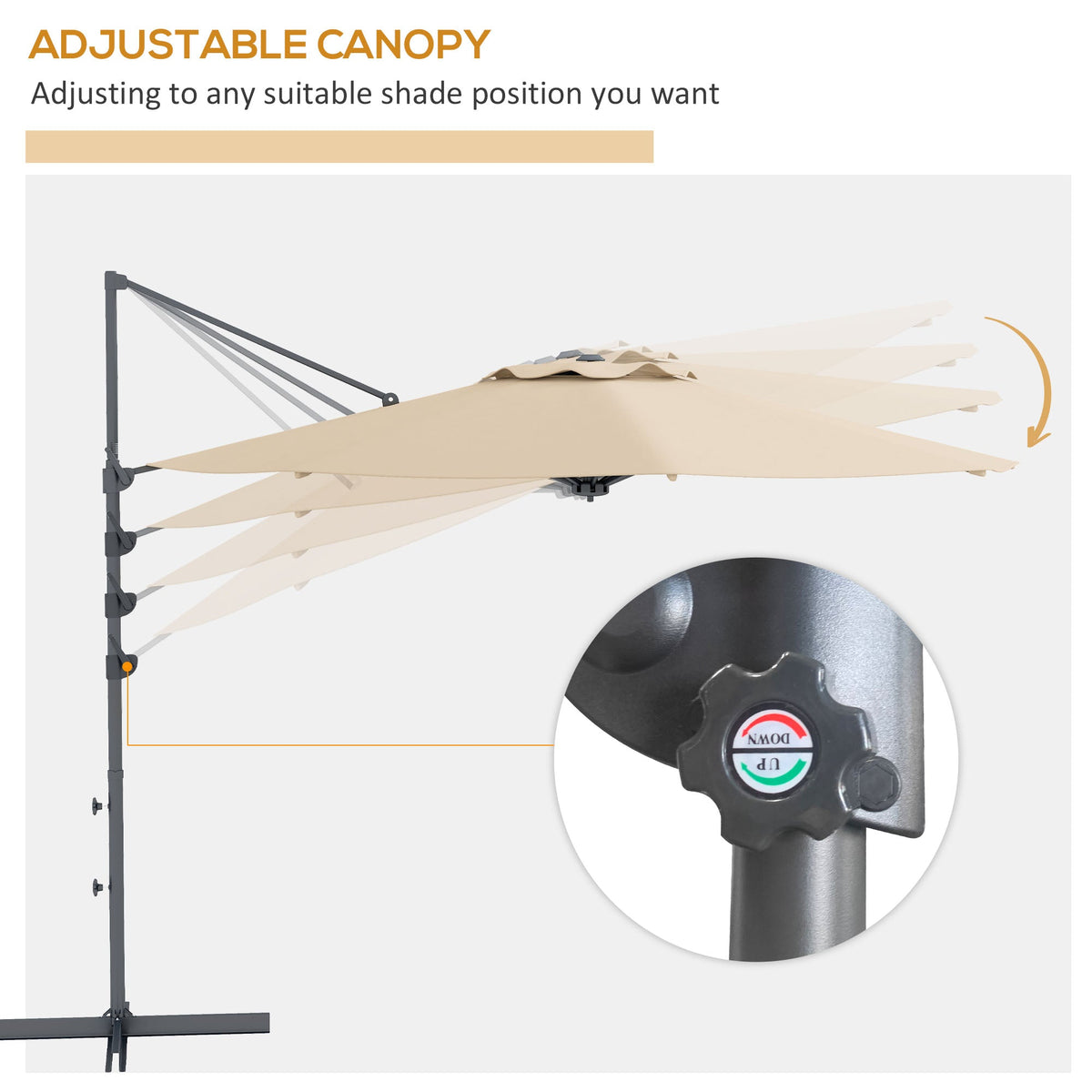 10ft Cantilever Patio Umbrella with 360° Rotation and Tilt, Khaki