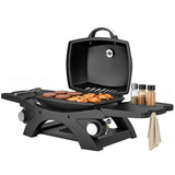 2 Burner Gas Grill with 2 Side Tables and Cast Iron Grates, Black