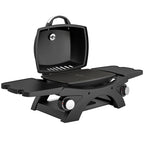 2 Burner Gas Grill with 2 Side Tables and Cast Iron Grates, Black