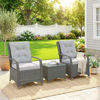 3-Piece Rattan Bistro Set with Metal Frame, Glass Table and Cushions, Light Grey