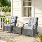 3-Piece Rattan Bistro Set with Metal Frame, Glass Table and Cushions, Light Grey