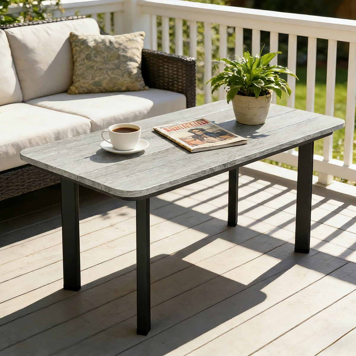 90 x 49 x 40 cm Outdoor Coffee Table with Slatted WPC Top, Grey