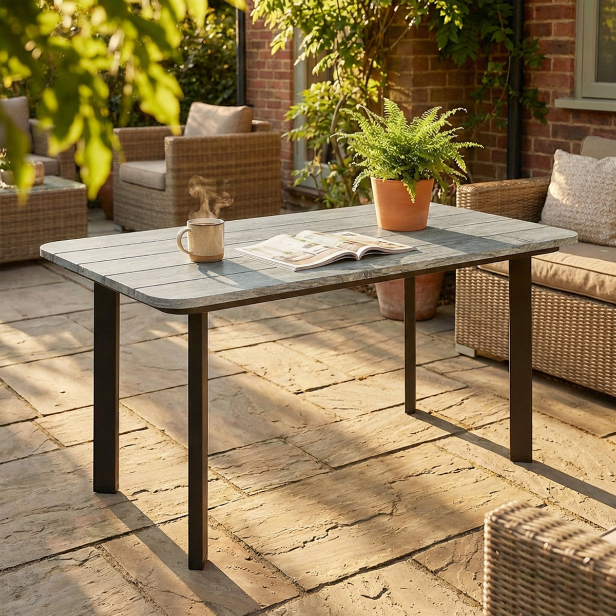 90 x 49 x 40 cm Outdoor Coffee Table with Slatted WPC Top, Grey