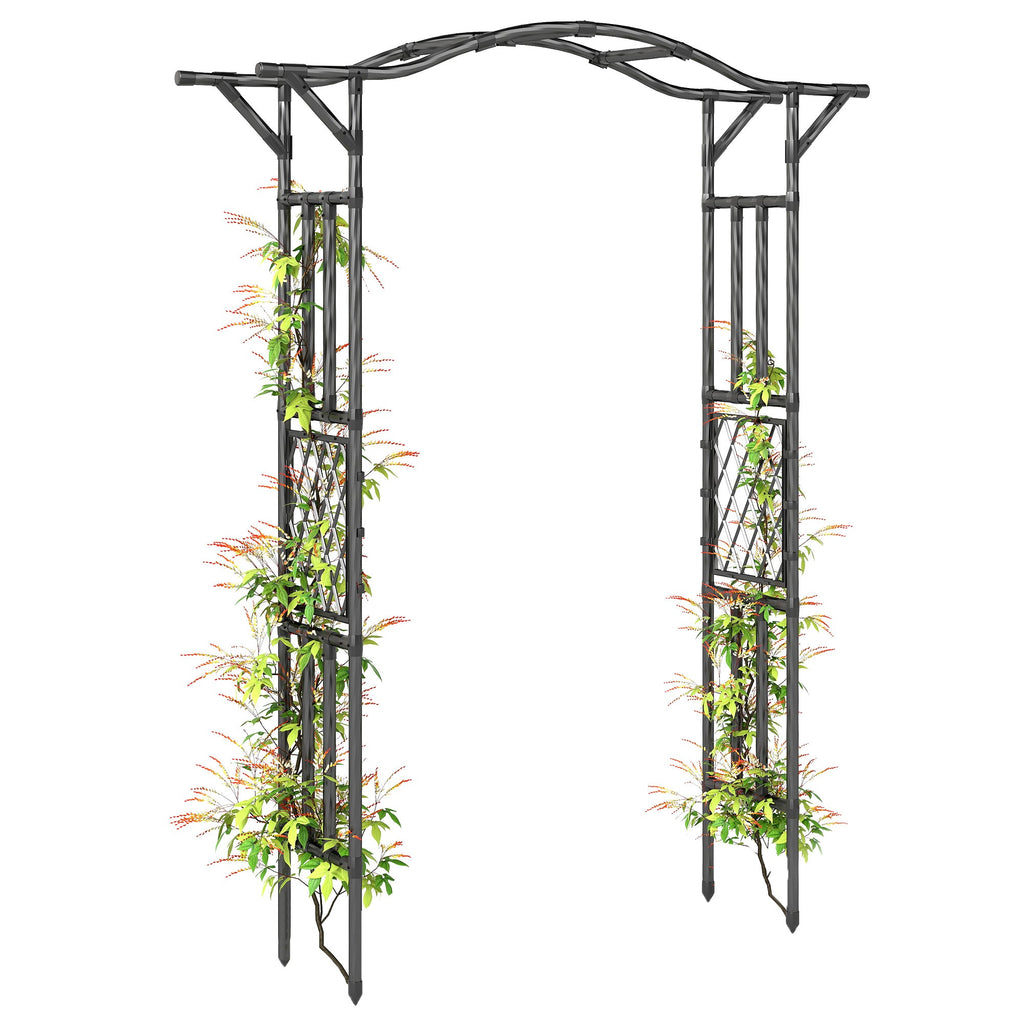 7.5ft Steel Garden Arch Trellis with Extended Top for Wedding, Garden, Black