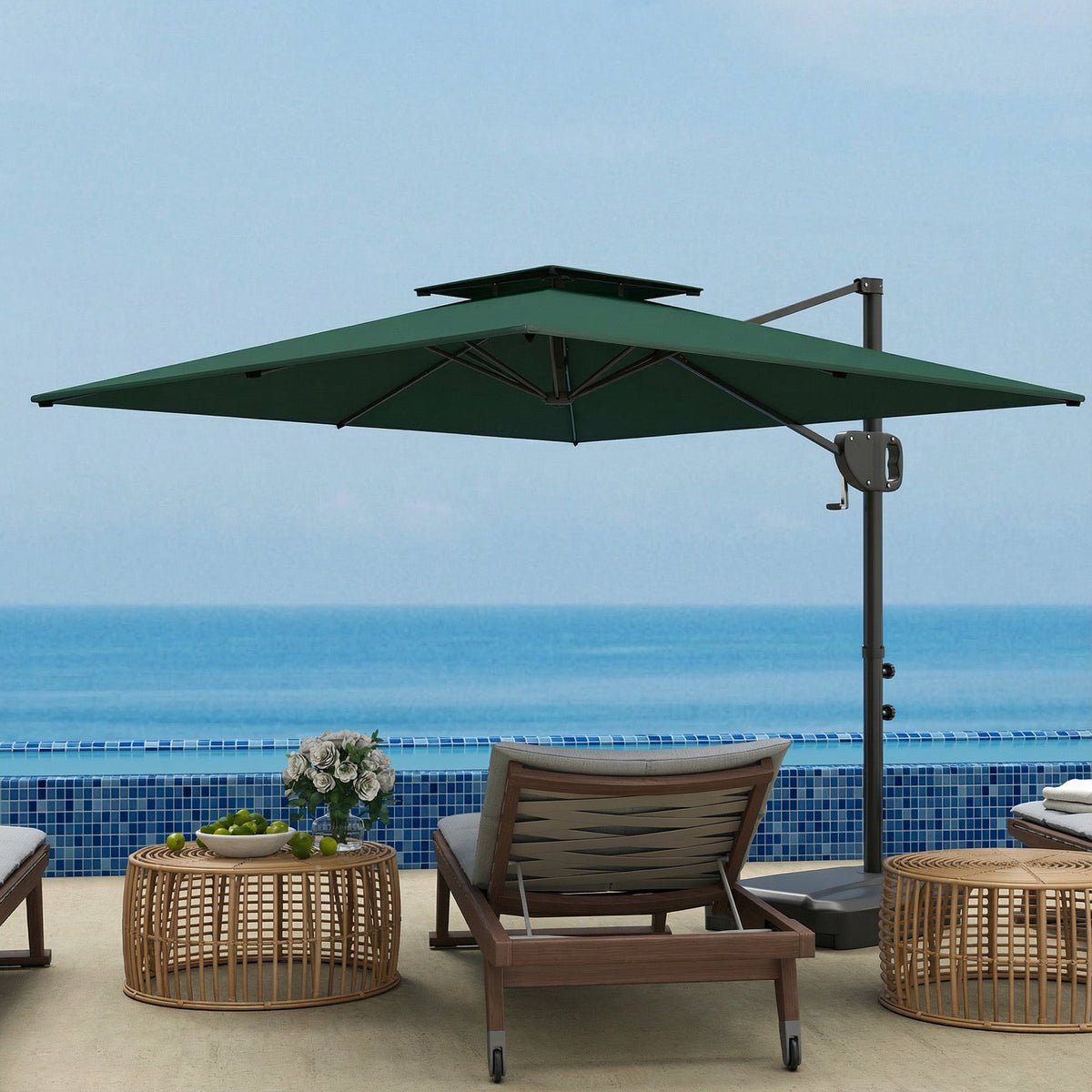 2.5 m Cantilever Parasol with Fillable Base and Double Top, Dark Green