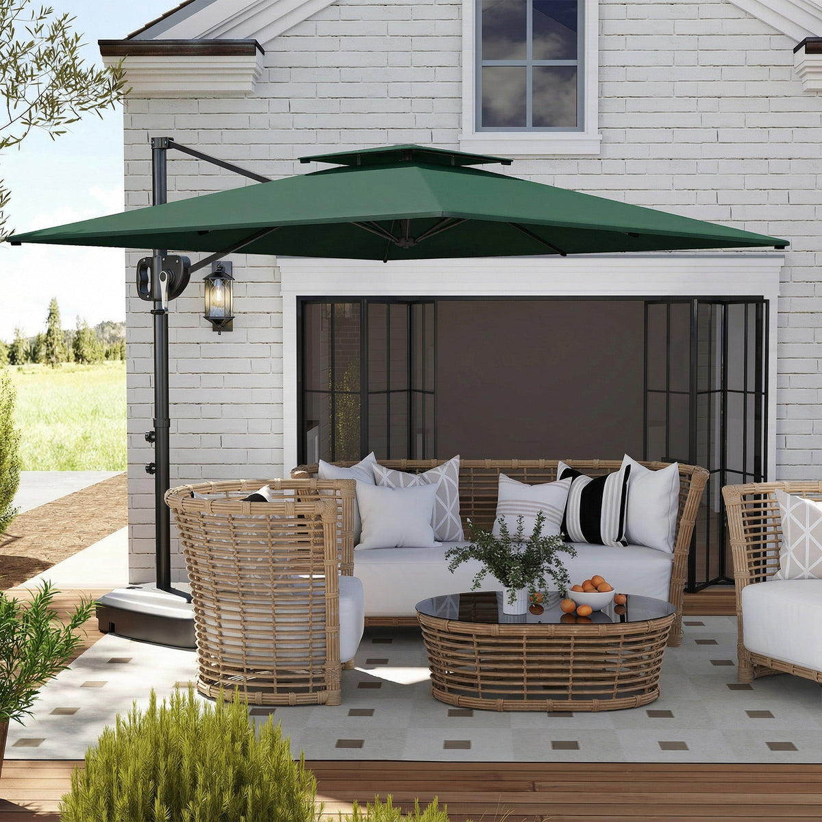 2.5 m Cantilever Parasol with Fillable Base and Double Top, Dark Green
