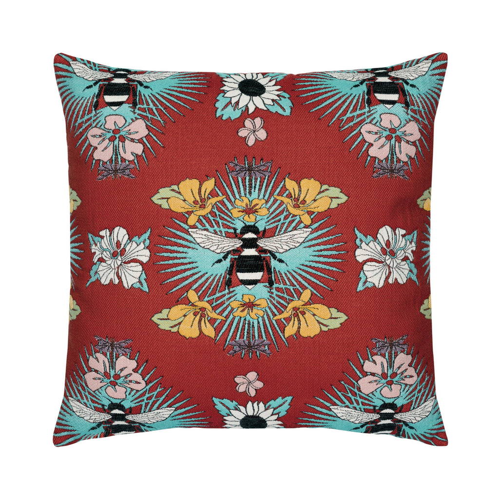 Tropical Bee Red Pillow