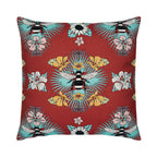 Tropical Bee Red Pillow