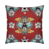 Tropical Bee Red Pillow