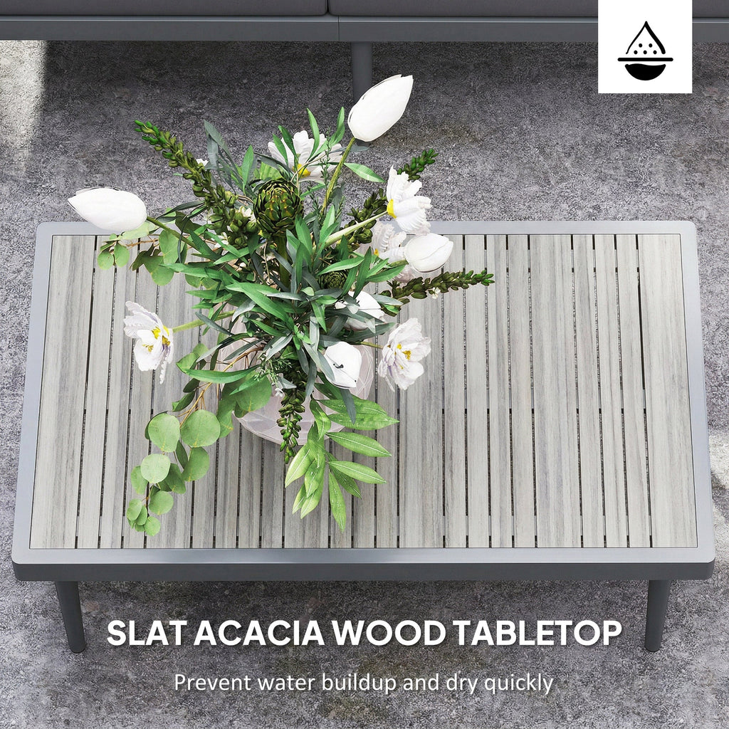 4-Seater L-Shaped Rattan Corner Sofa Set with Acacia Wood Coffee Table, Grey