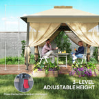 11' x 11' Pop Up Canopy with Double Roof and Mesh Sidewalls, Beige