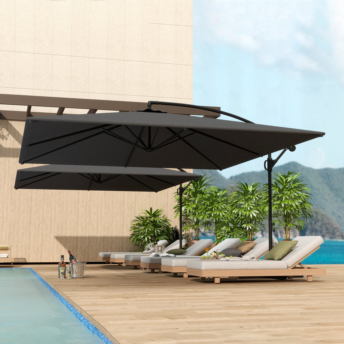 111" x 150.4" Cantilever Umbrella with 360° Rotation and Tilt, Grey