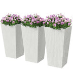 3 Piece 24" Tall Planters with Drainage Holes, White