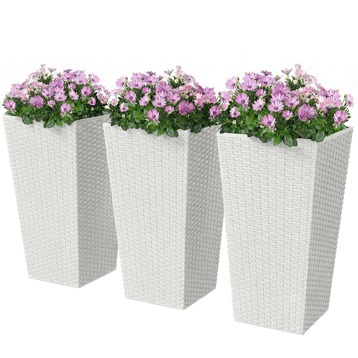 3 Piece 24" Tall Planters with Drainage Holes, White