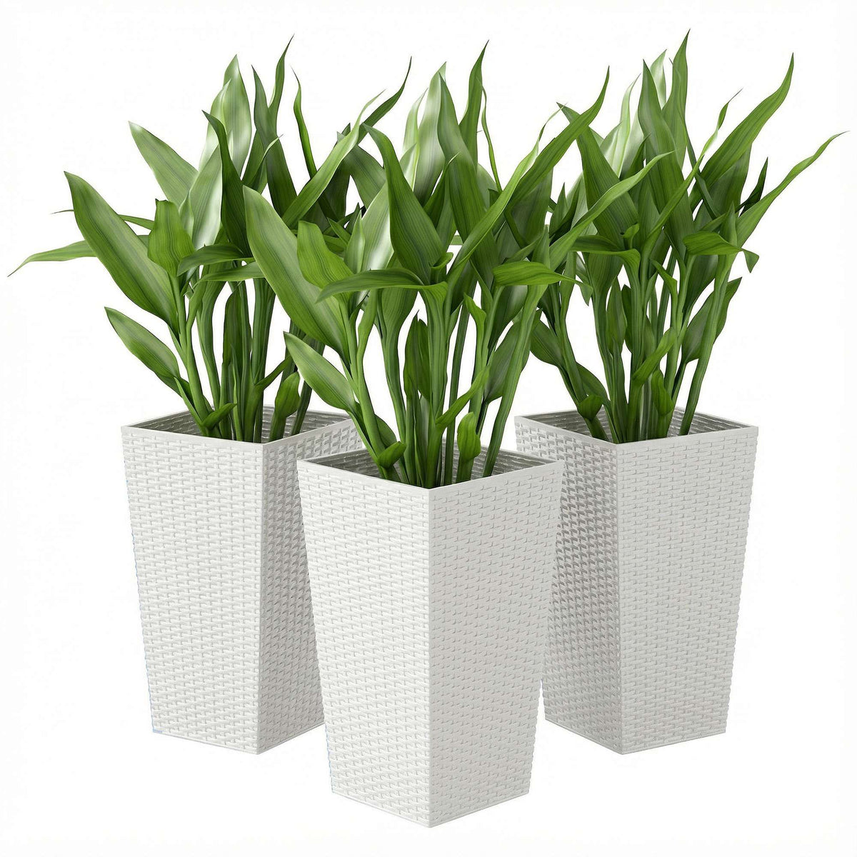 3 Piece 24" Tall Planters with Drainage Holes, White