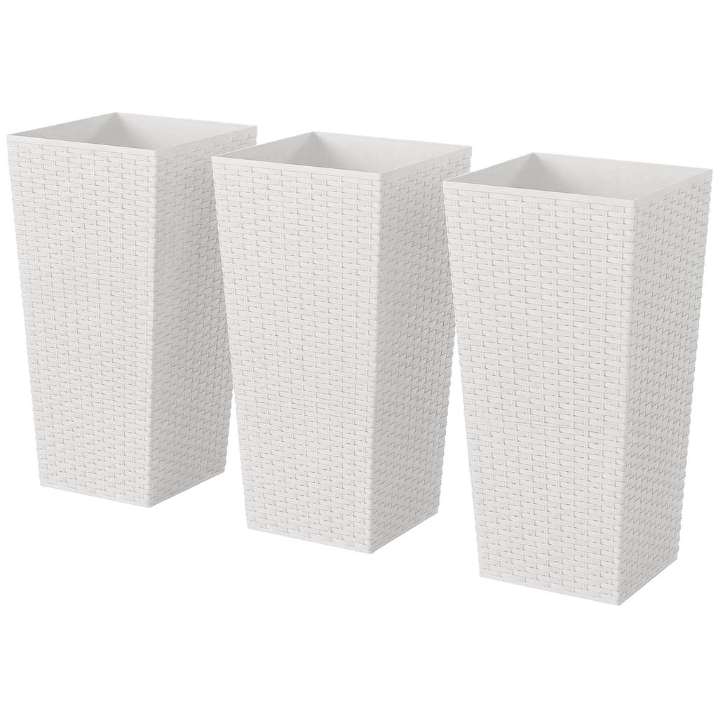 3 Piece 24" Tall Planters with Drainage Holes, White