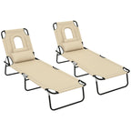 2pcs Adjustable Outdoor Lounge Chairs with Face Hole, Beige