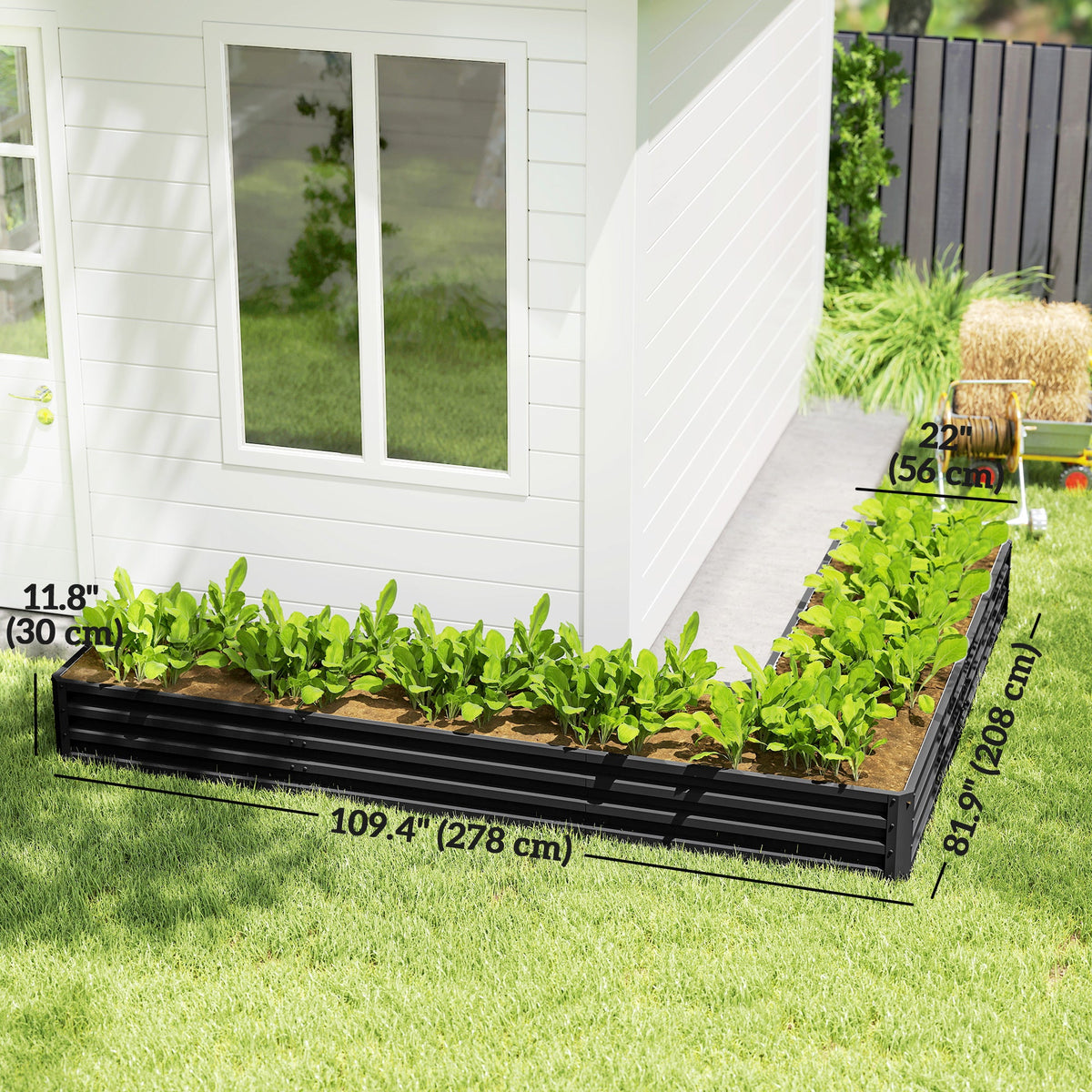 82" x 109" x 12" L-Shaped Raised Garden Bed, Black