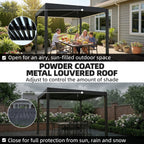 Louvered Pergola 3 x 3 m Dark Grey with Adjustable Roof, LED Lights & Remote