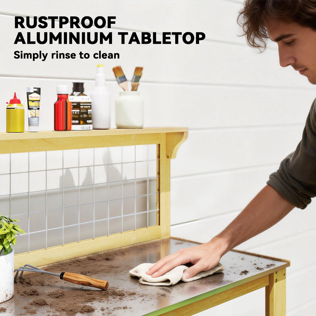 100 x 48 x 119 cm Potting Bench with Aluminium Worktop, Yellow
