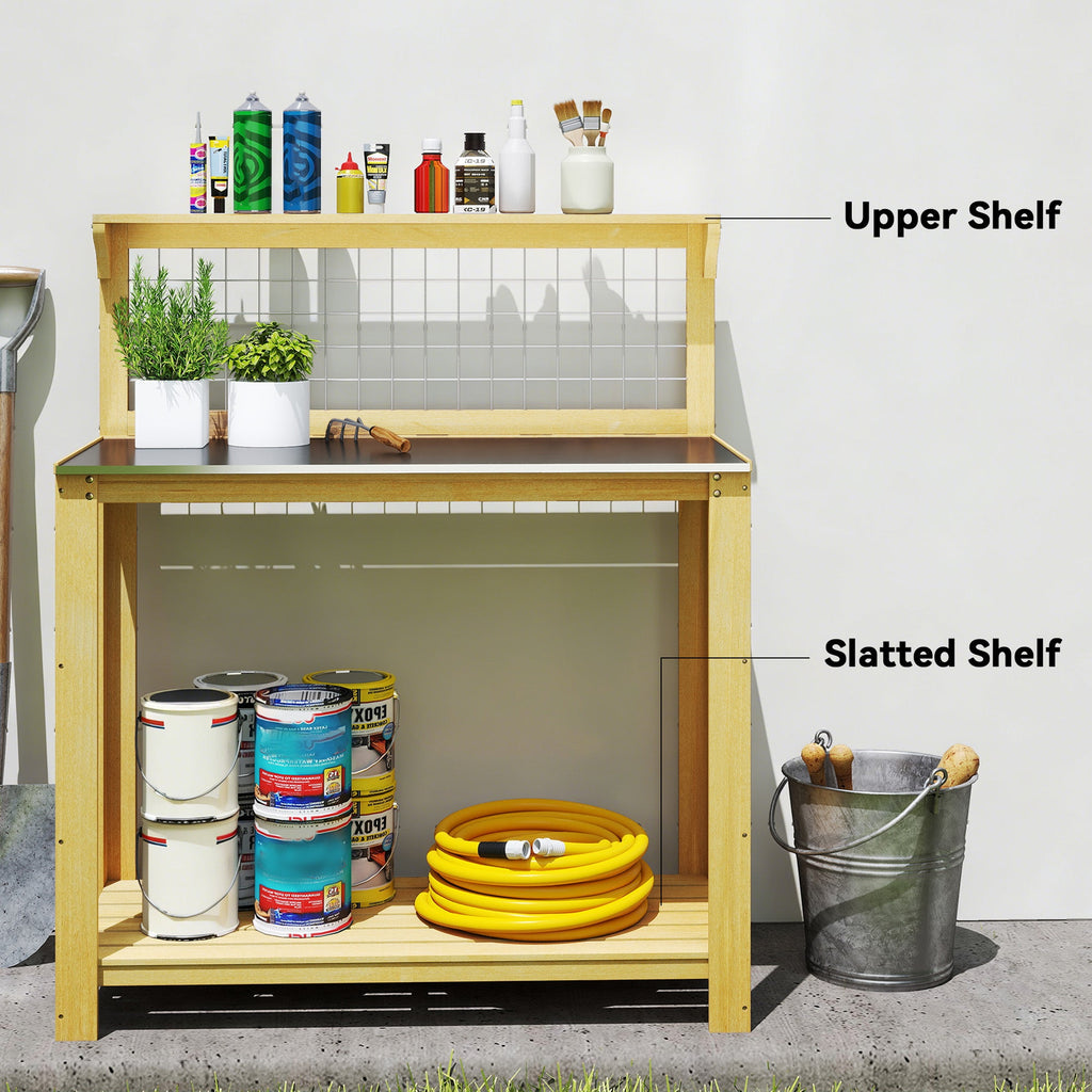 100 x 48 x 119 cm Potting Bench with Aluminium Worktop, Yellow