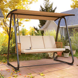 3 Seater Garden Swing Chair with Tilting Canopy and Zipped Cushions, Sand Brown