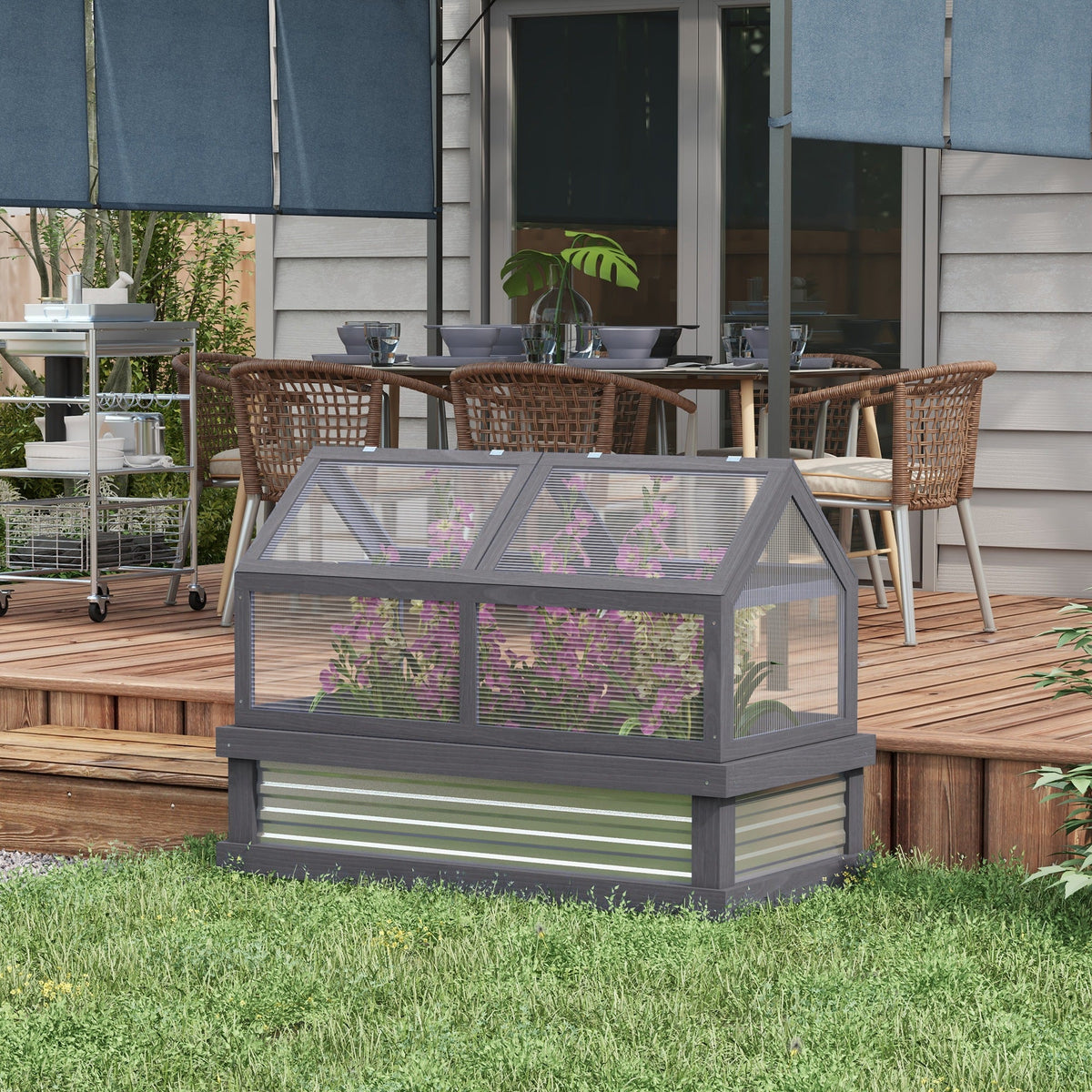 NookGrow 48" x 24" x 32" Wooden Cold Frame Greenhouse, Grey