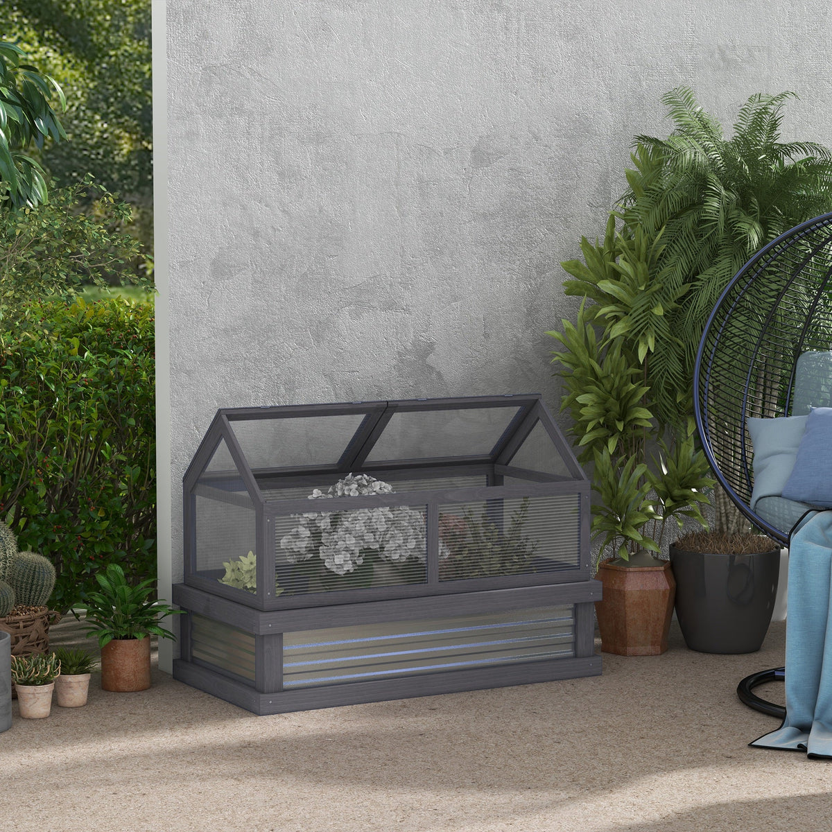 NookGrow 48" x 24" x 32" Wooden Cold Frame Greenhouse, Grey