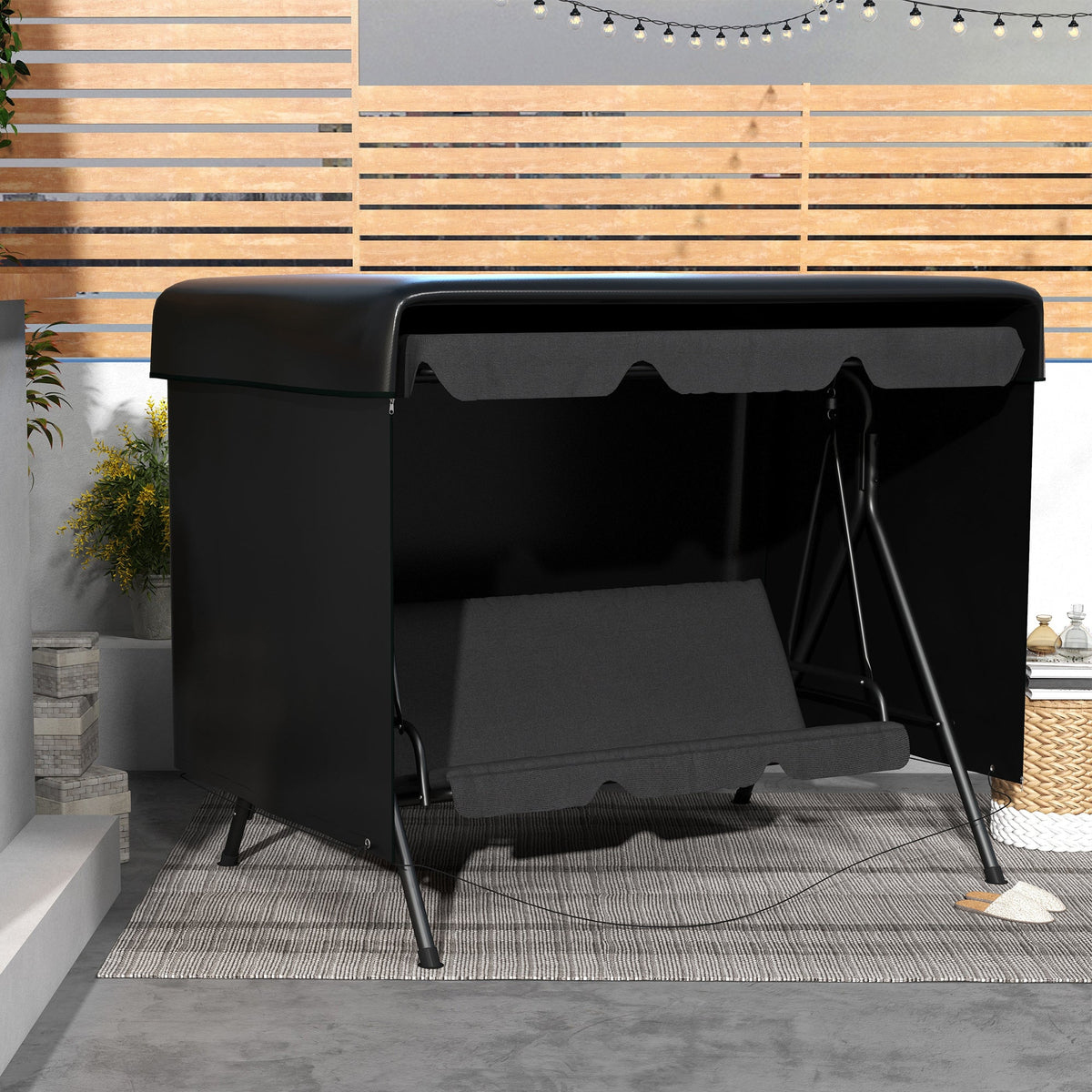 85" x 61" x 59" 3-Seater Patio Swing Cover, Black