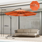 3 m Banana Parasol with Crank Handle, 8 Ribs & Cross Base, Orange