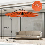 3 m Banana Parasol with Crank Handle, 8 Ribs & Cross Base, Orange