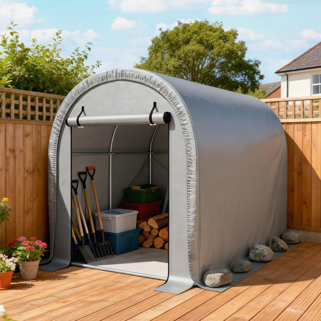 8' x 5' Portable Shed with Roll-up Zipper Door, Light Grey
