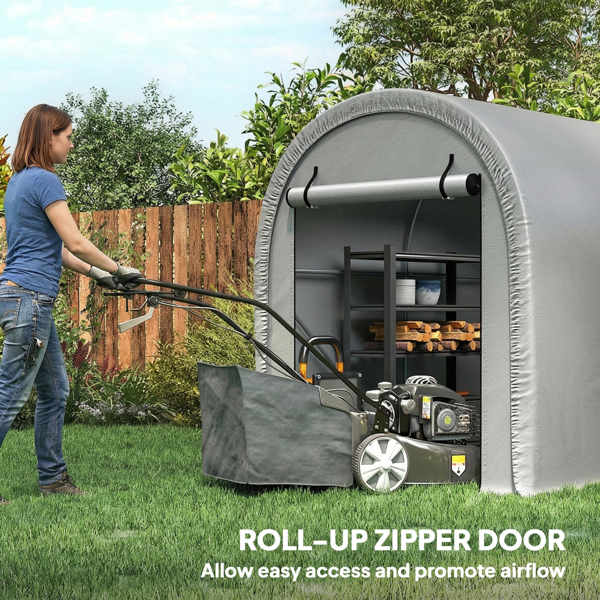 8' x 5' Portable Shed with Roll-up Zipper Door, Light Grey