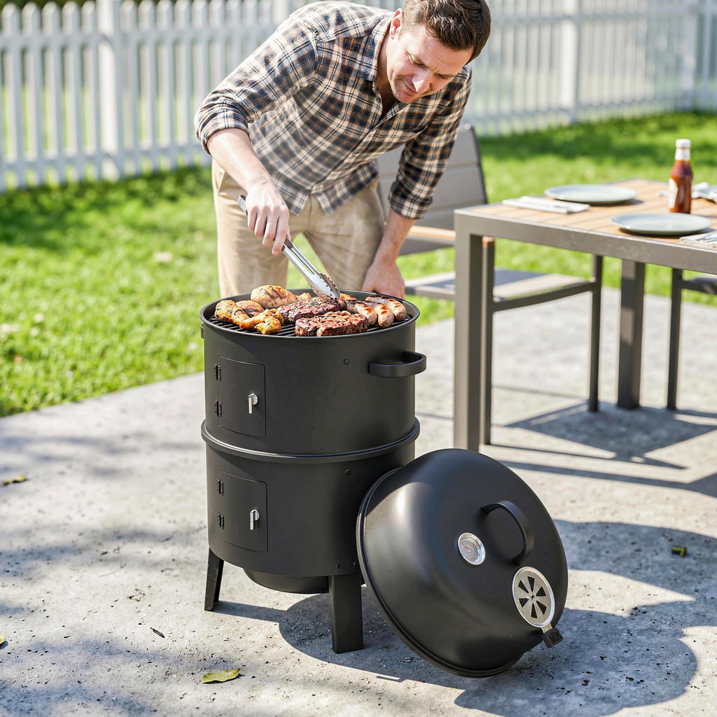 3-in-1 Vertical Charcoal Smoker with 2 Grill Grates