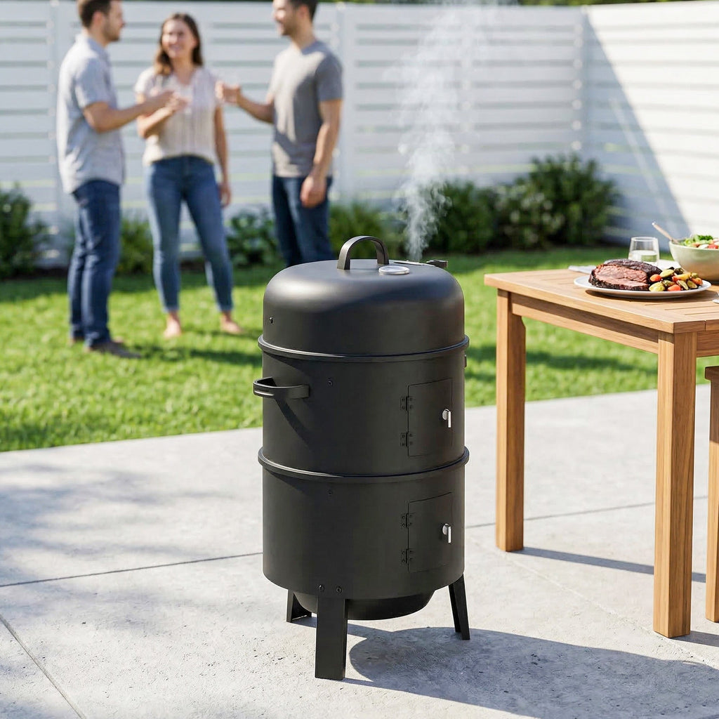 3-in-1 Vertical Charcoal Smoker with 2 Grill Grates