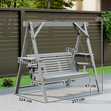 3 Seater Wooden Garden Swing Seat with Side Tables, Dark Grey