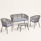 ARVOYA 4-Piece Rope Sofa Set with Loveseat, 2 Chairs & Tempered Glass Table, Dark Grey