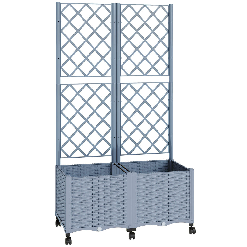 56.3" Self-Watering Planter Box with Trellis and Wheels, Gray