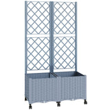 56.3" Self-Watering Planter Box with Trellis and Wheels, Gray
