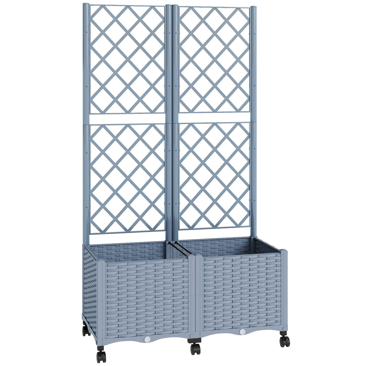 56.3" Self-Watering Planter Box with Trellis and Wheels, Gray
