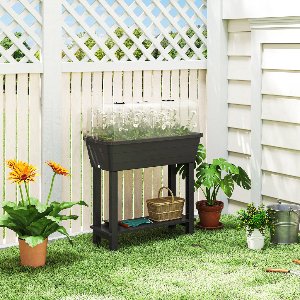 41L Self-Watering Raised Garden Bed with Lid and Shelf, Black