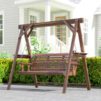 3 Seat Porch Swing with Stand and Side Tables, Carbonized Brown