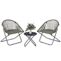 3 Piece Patio Bistro Set with Folding Rattan Chairs, Grey