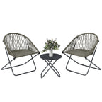 3 Piece Patio Bistro Set with Folding Rattan Chairs, Grey