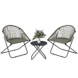 3 Piece Patio Bistro Set with Folding Rattan Chairs, Grey