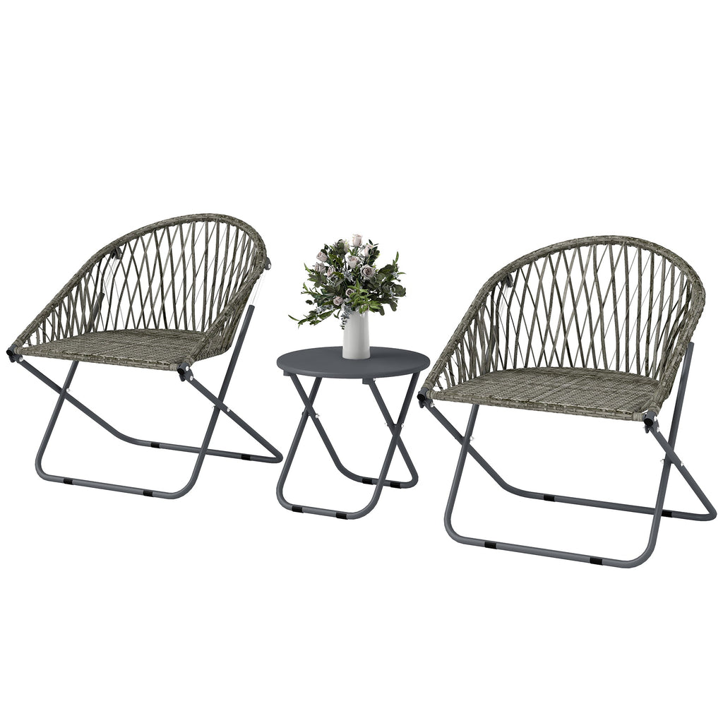 3 Piece Patio Bistro Set with Folding Rattan Chairs, Grey