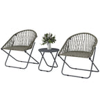 3 Piece Patio Bistro Set with Folding Rattan Chairs, Grey
