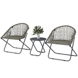 3 Piece Patio Bistro Set with Folding Rattan Chairs, Grey