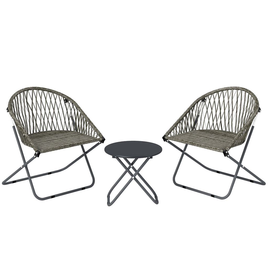 3 Piece Patio Bistro Set with Folding Rattan Chairs, Grey